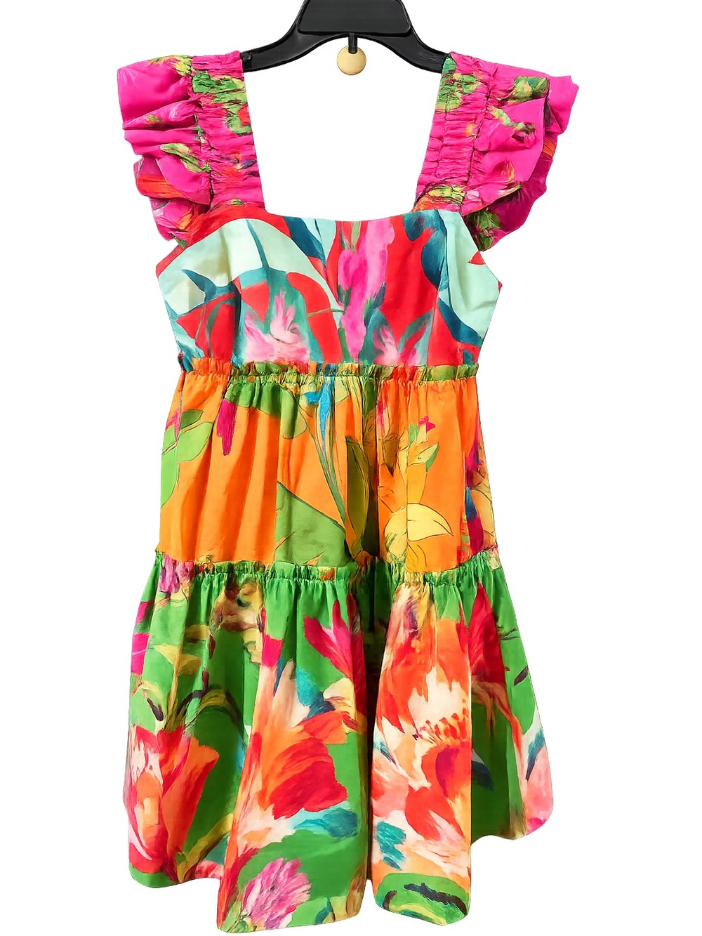 FARM Rio Foliage Mix Tropical Floral Ruffle Strap Mini Dress XS